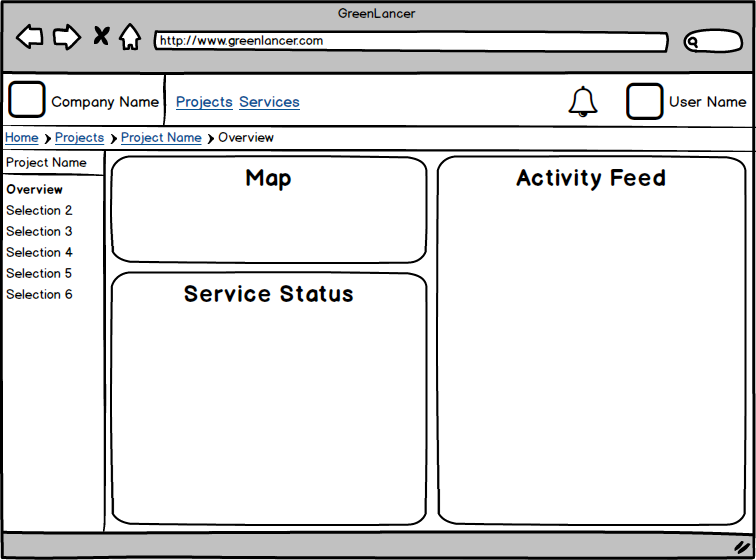 Wireframe mockup of the new project overview.